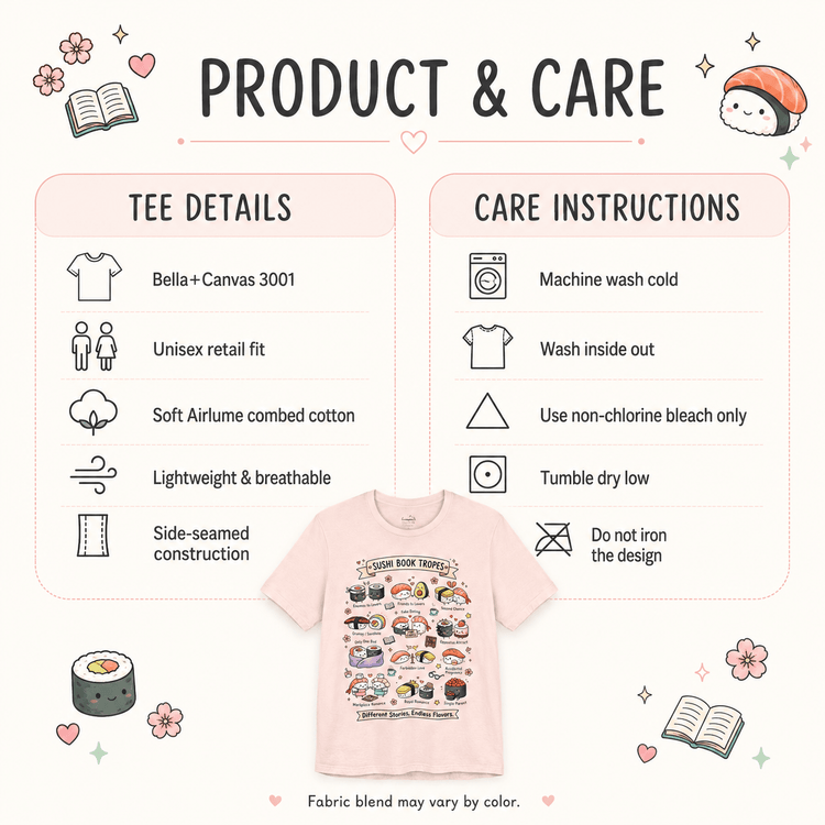 Sushi Book Tropes T-Shirt – Cute Romance Reader Graphic Tee - Dogear Dreams