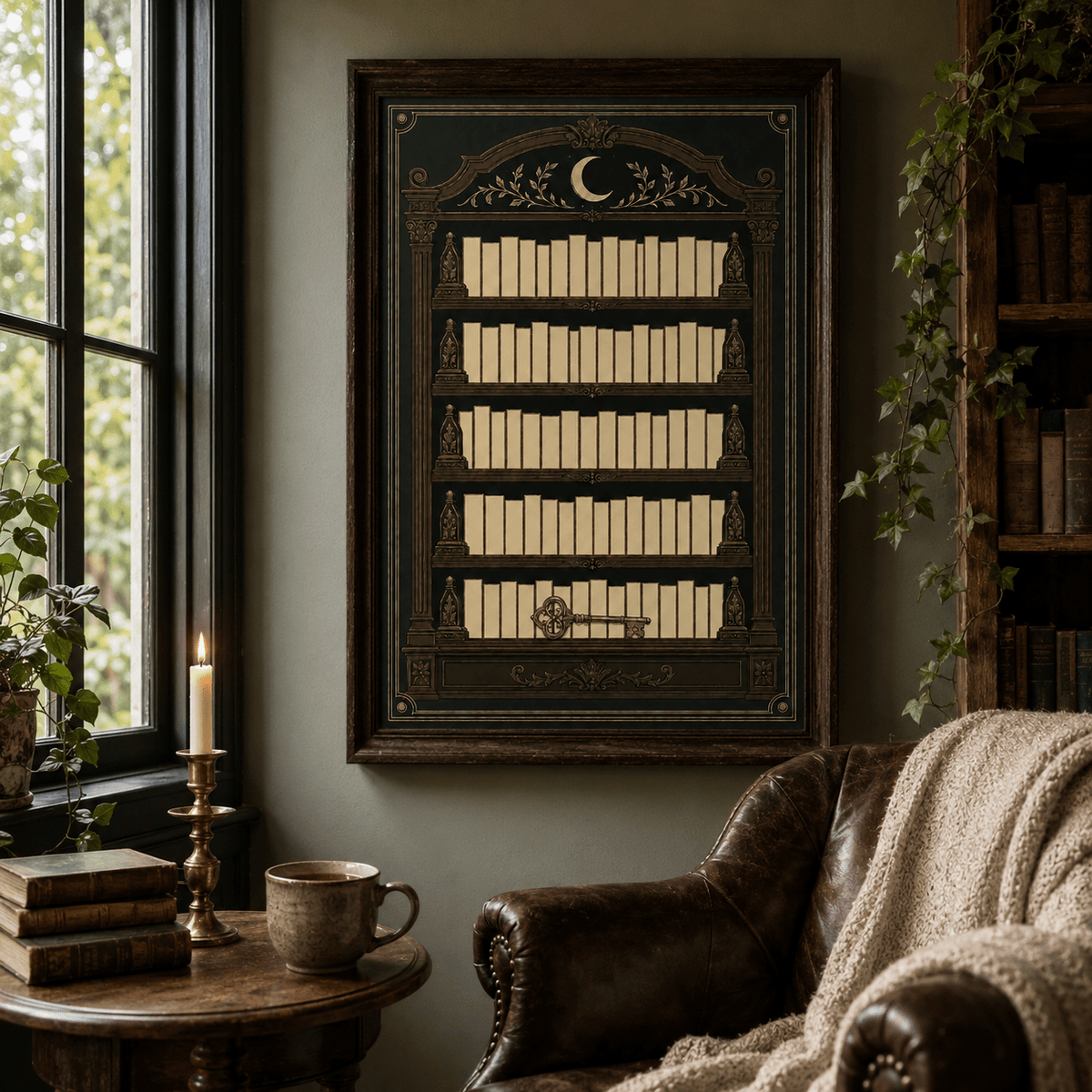 Dark Academia Reading Tracker Poster — Gothic Bookshelf Wall Art - Dogear Dreams