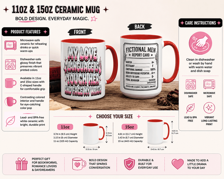Touch Her and Face My Wrath Mug | Fictional Men Report Card Bookish Mug - Dogear Dreams