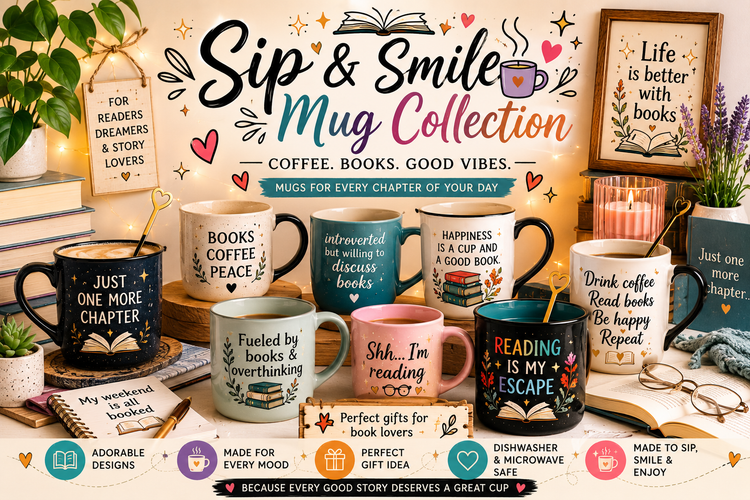 Sip & Smile Mug Collection | Bookish Coffee Mugs for Readers
