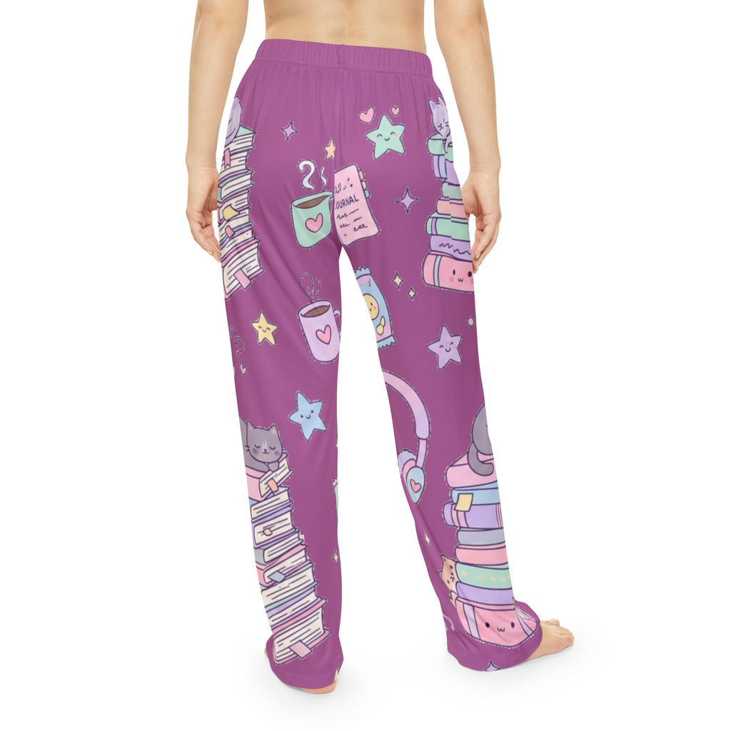 Cozy Reading Pajama Pants — Pastel Books, Cats & Tea All-Over Print