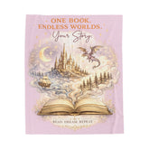 Velveteen Plush Blanket — "One Book, Endless Worlds" Fantasy Reading Throw - Dogear Dreams