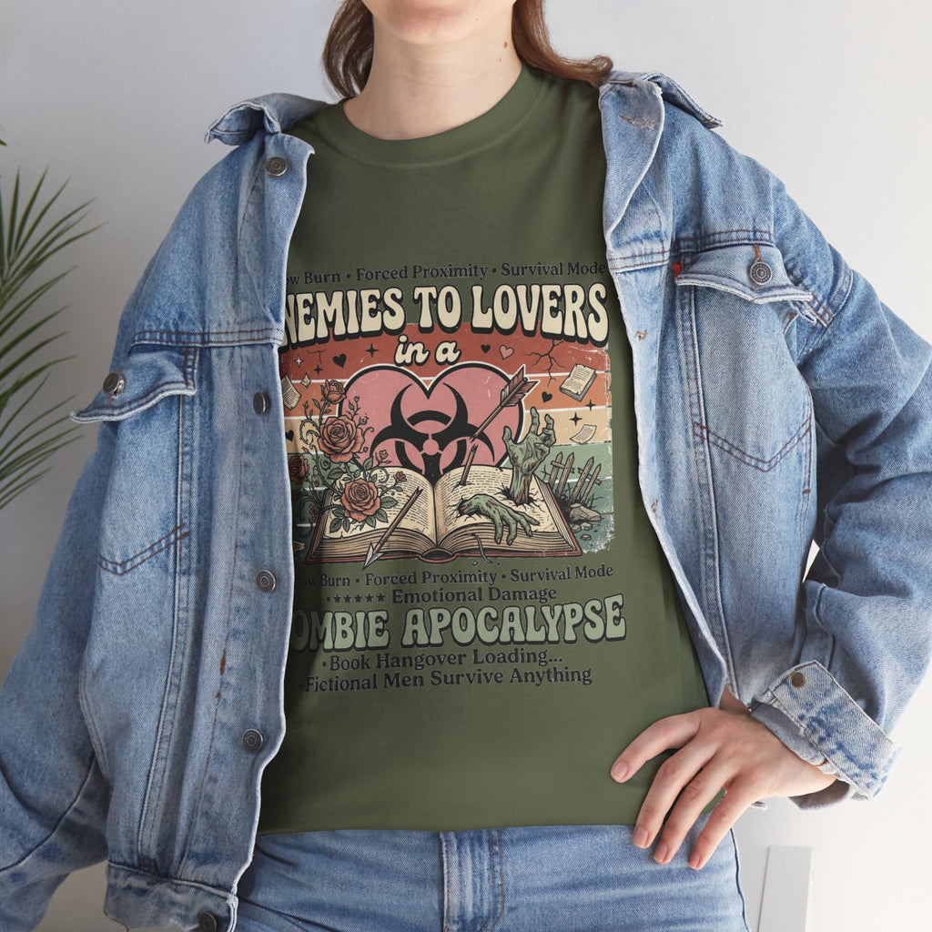 Zombie Apocalypse Survival T-Shirt — "Enemies to Lovers in a Zombie Apocalypse" Retro Tee