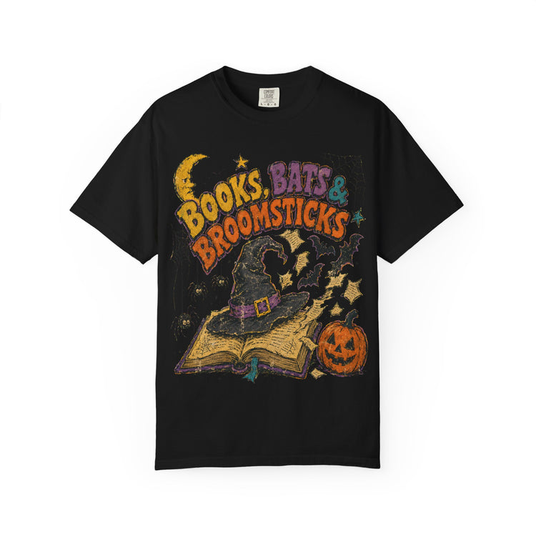 Books Bats & Broomsticks Halloween Tee - Retro 90s Witchy Vintage Bookish Shirt - Dogear Dreams