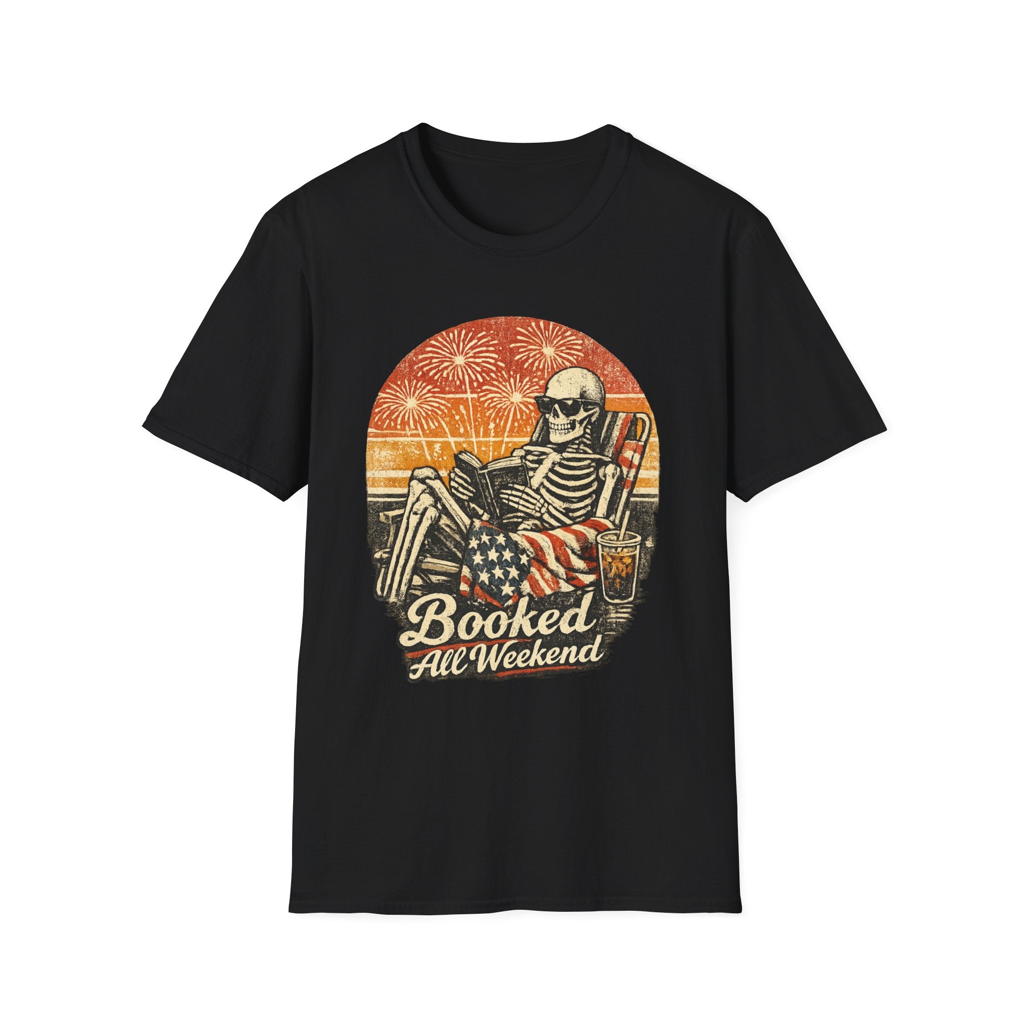 Booked All Weekend Skeleton Reader Shirt | Vintage Gothic 4th of July Tee | Patriotic Book Lover Skeleton T-Shirt