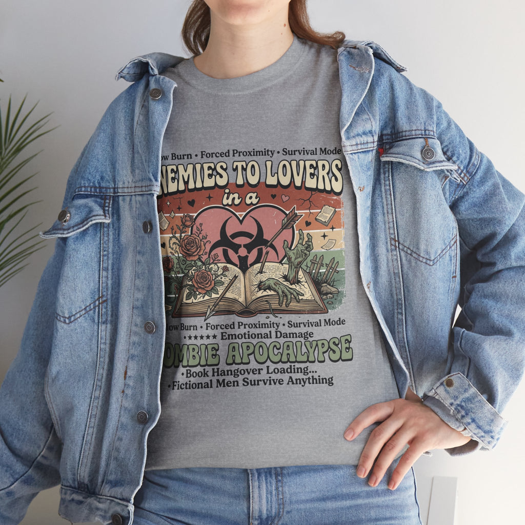 Zombie Apocalypse Survival T-Shirt — "Enemies to Lovers in a Zombie Apocalypse" Retro Tee