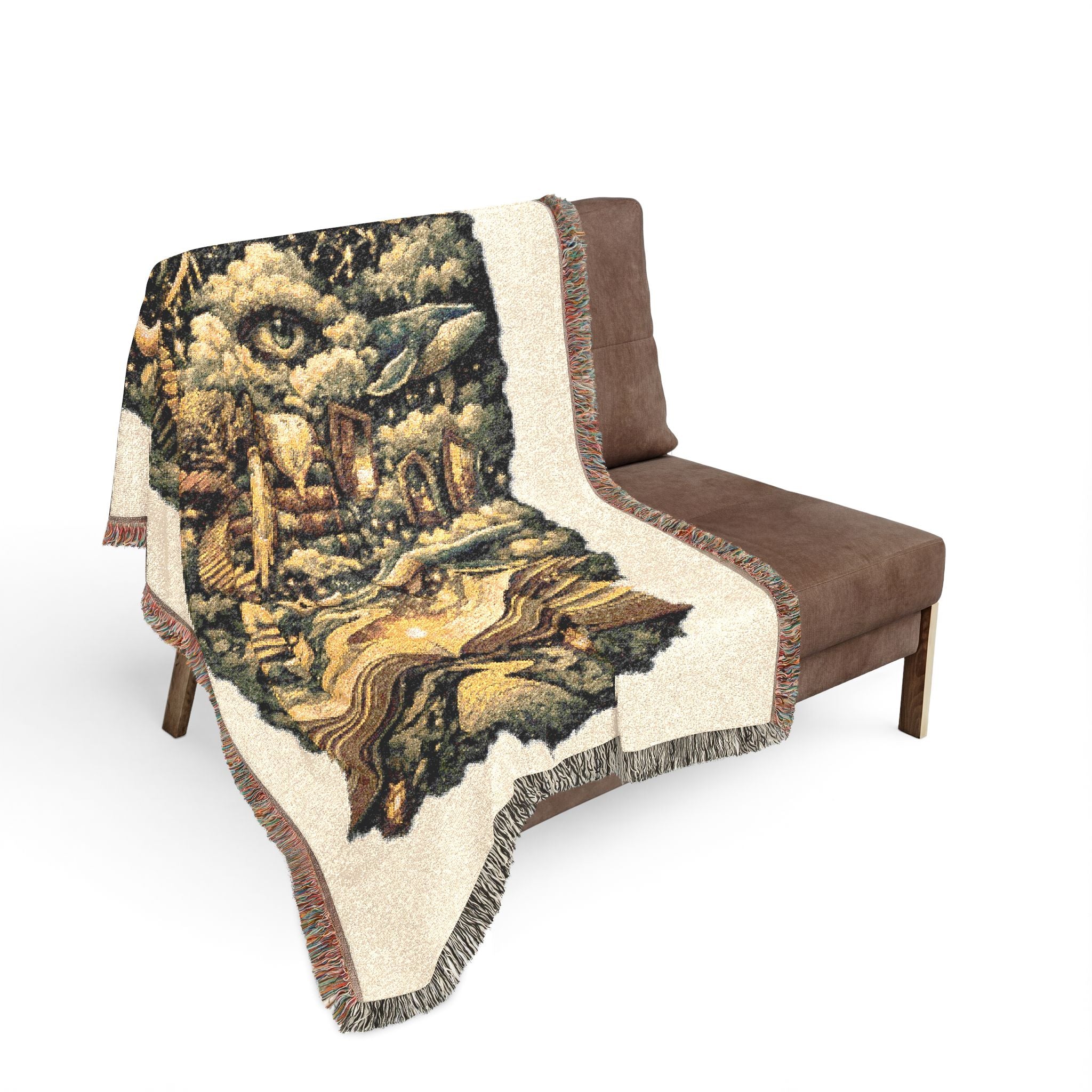 Reality Ends at the Last Page Woven Throw Blanket | Surreal Book Lover Blanket with Celestial Whales and Dreamscape Art