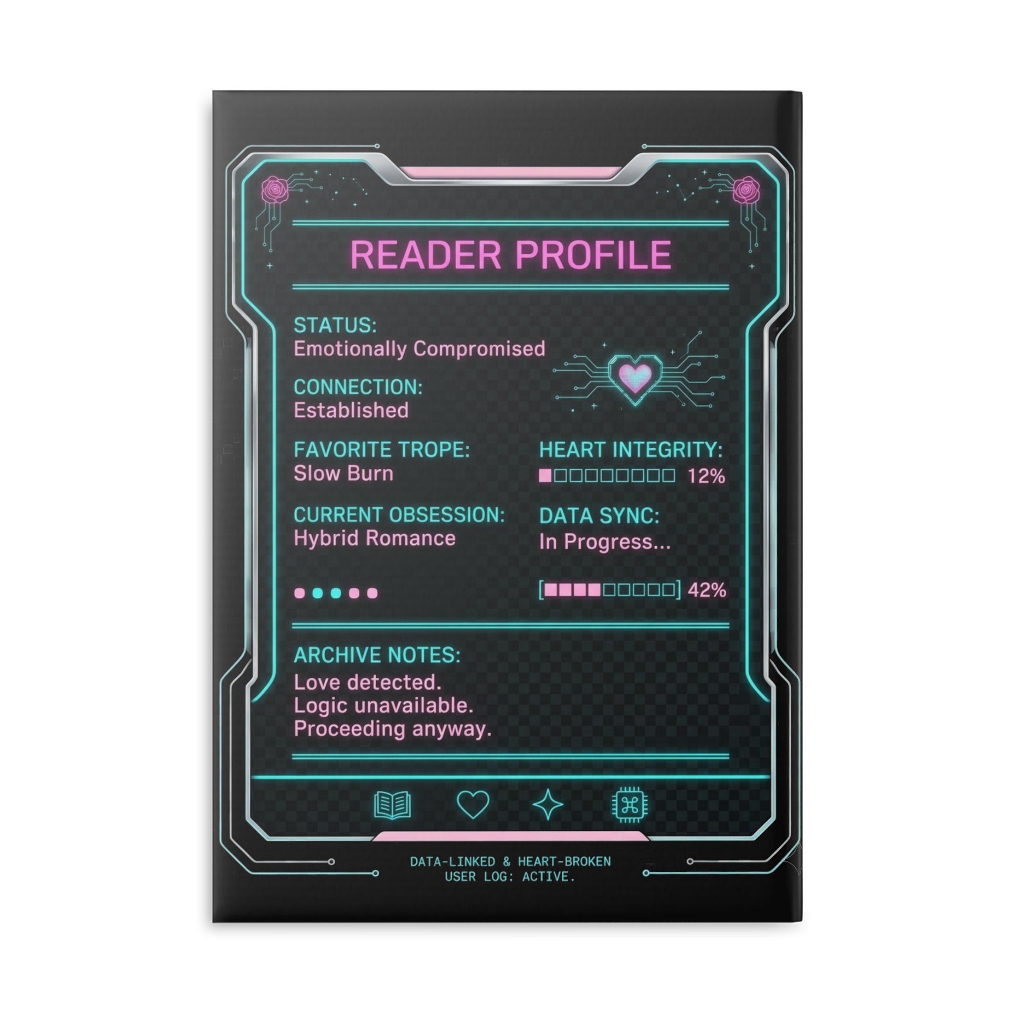Hardcover notebook featuring a cozy sci-fi romance design, ideal for BookTok readers and hybrid romance fans.