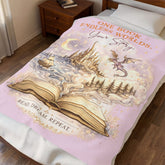 Velveteen Plush Blanket — "One Book, Endless Worlds" Fantasy Reading Throw - Dogear Dreams