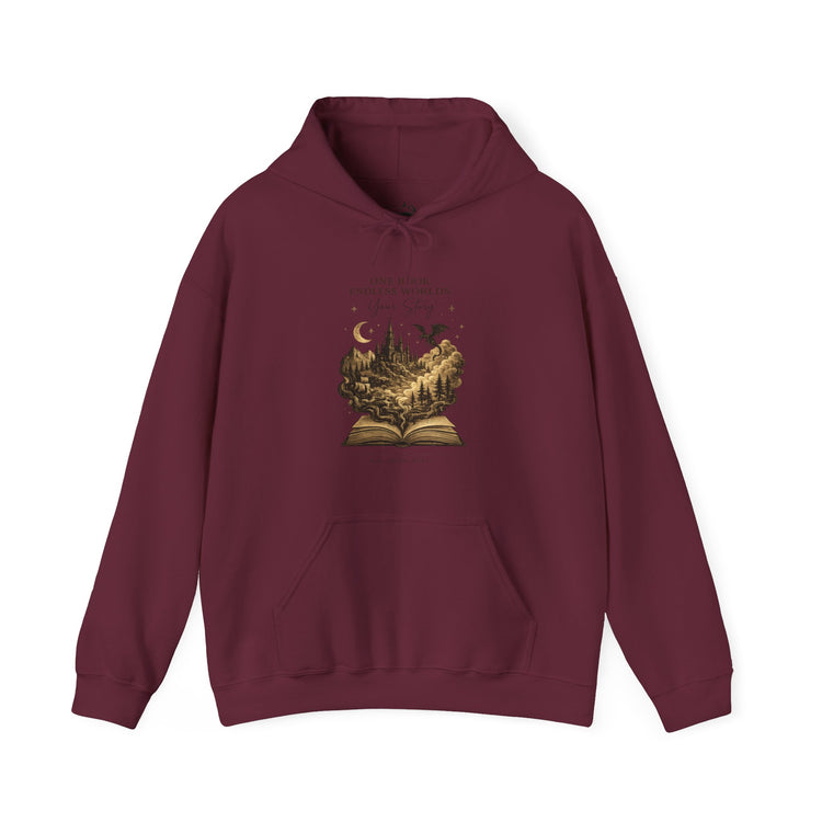 Dark Academia Fantasy Hoodie | One Book Endless Worlds Book Lover Sweatshirt - Dogear Dreams