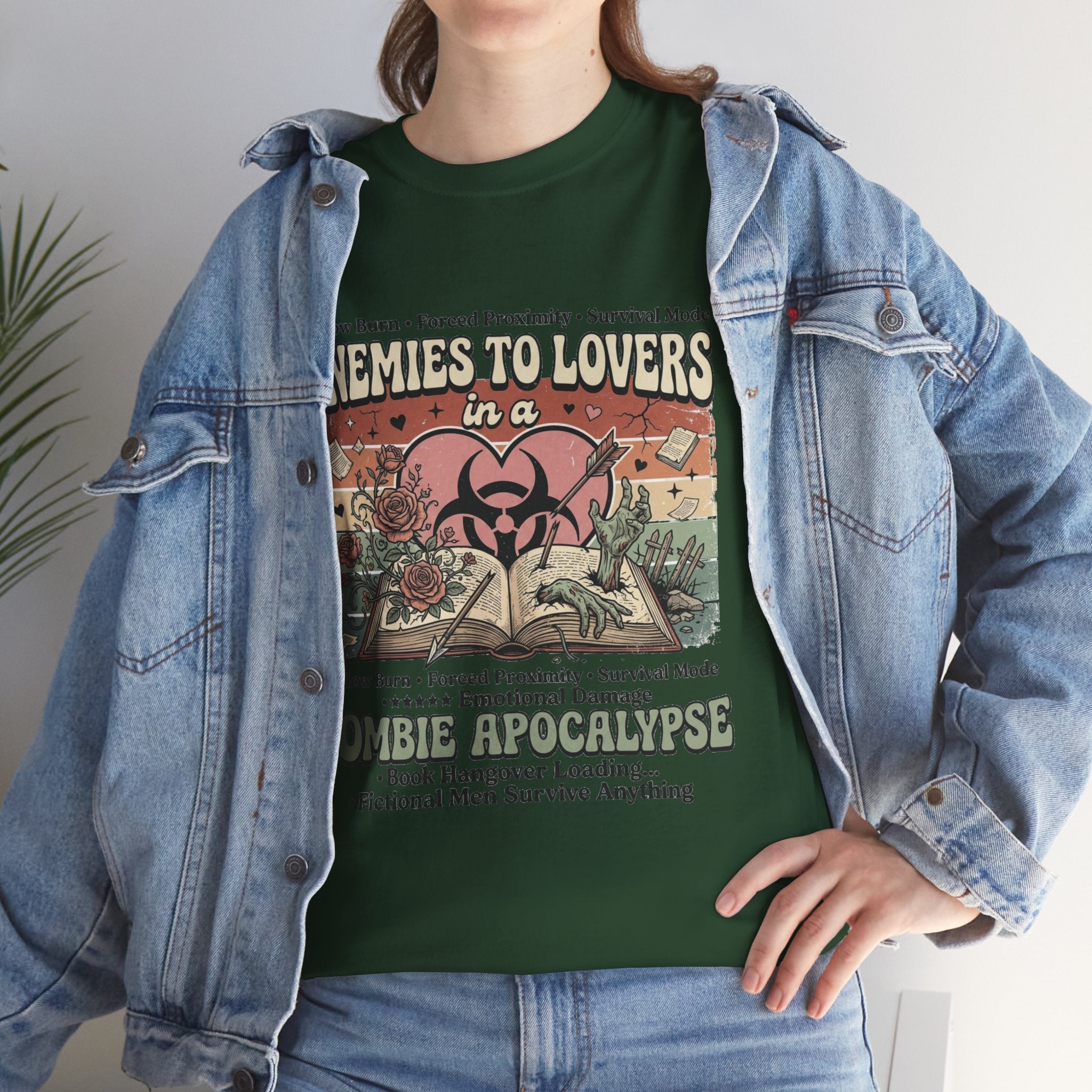 Zombie Apocalypse Survival T-Shirt — "Enemies to Lovers in a Zombie Apocalypse" Retro Tee