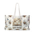 Tote bag with book-themed design and customizable text on a white background