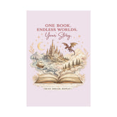 One Book Endless Worlds Fantasy Wall Art | Book Lover Poster | Magical Castle & Dragon Print | Reading Nook Decor | Bookish Gift - Dogear Dreams