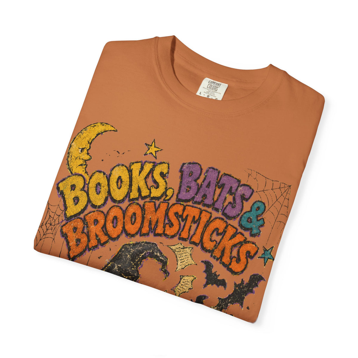Books Bats & Broomsticks Halloween Tee - Retro 90s Witchy Vintage Bookish Shirt - Dogear Dreams