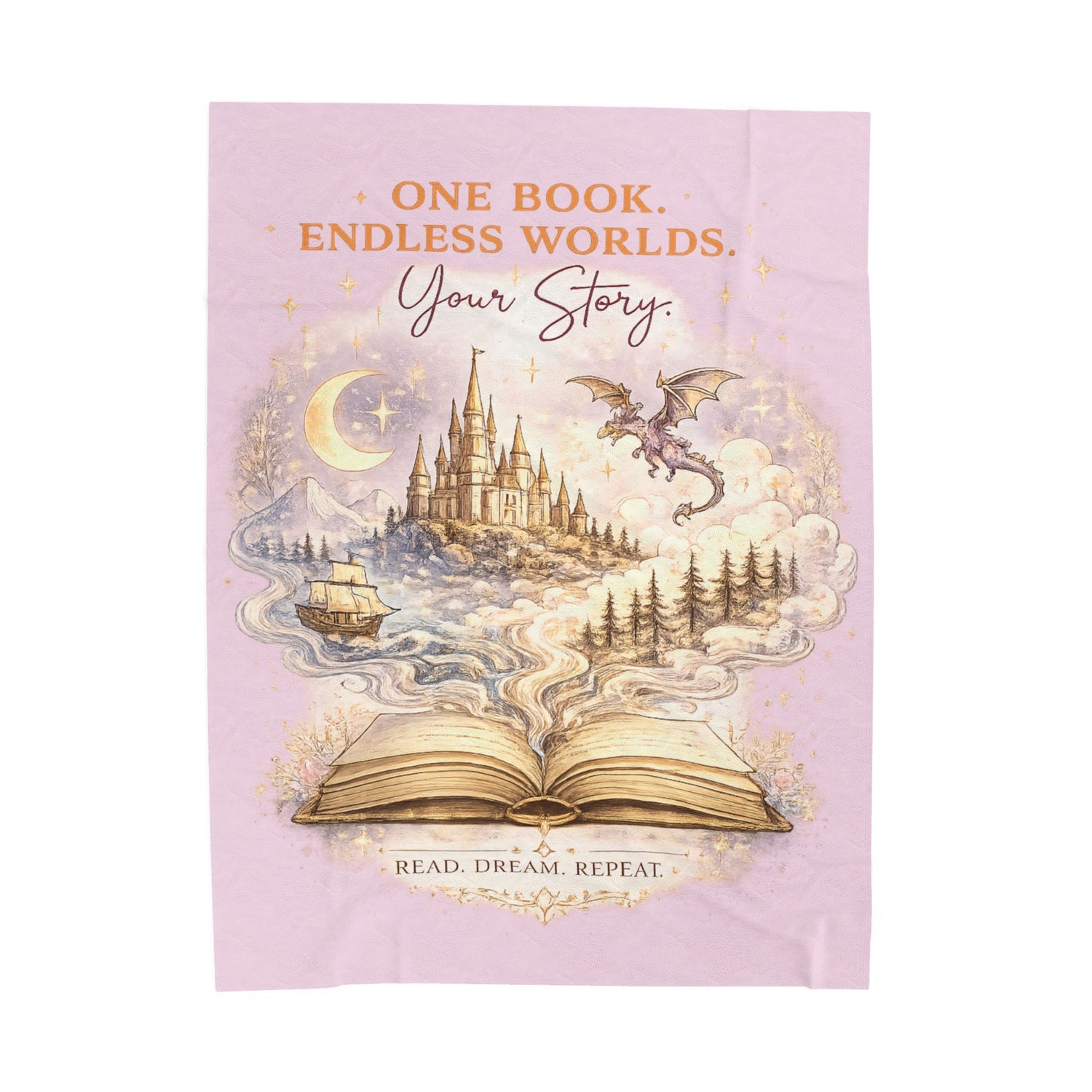 Velveteen Plush Blanket — "One Book, Endless Worlds" Fantasy Reading Throw - Dogear Dreams