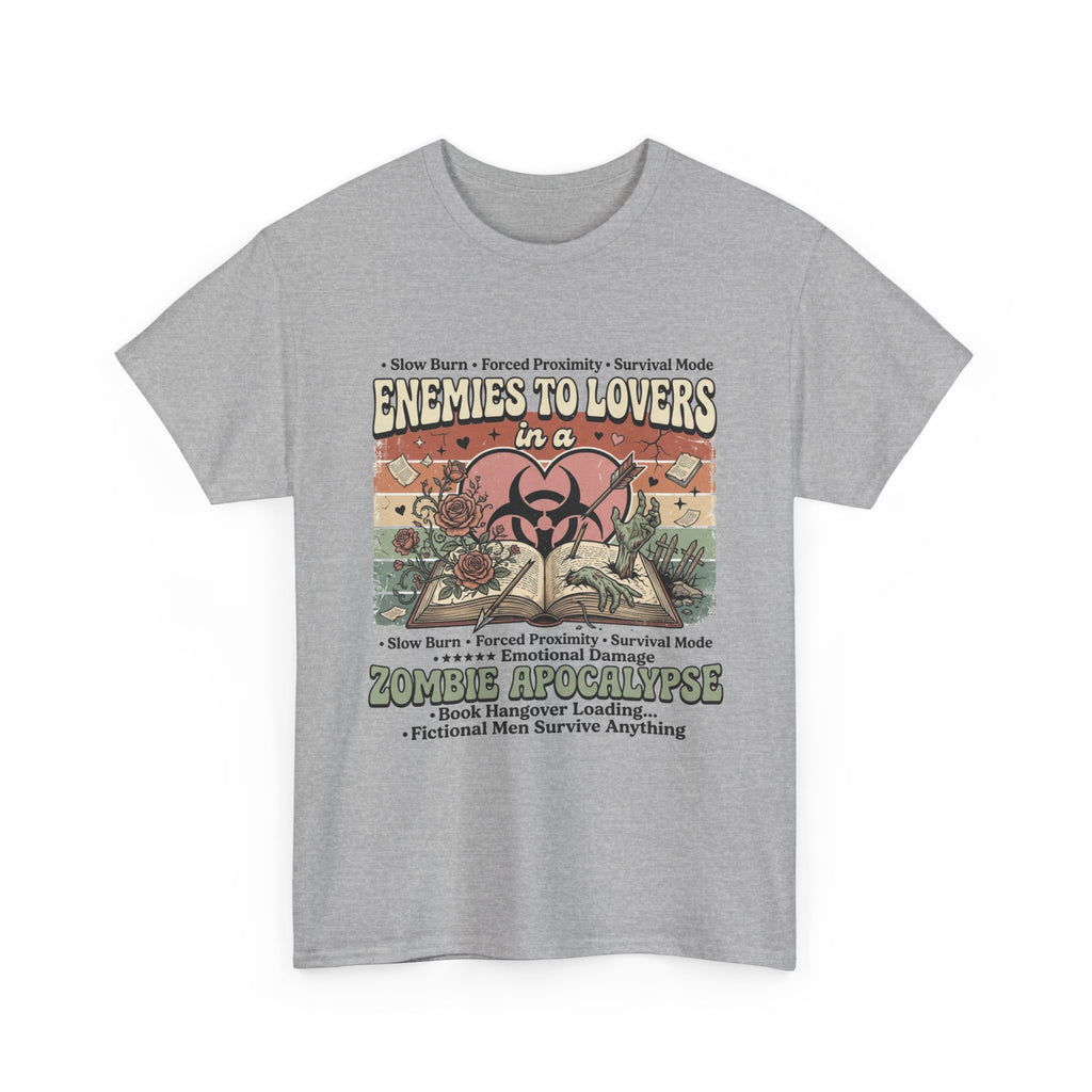 Zombie Apocalypse Survival T-Shirt — "Enemies to Lovers in a Zombie Apocalypse" Retro Tee