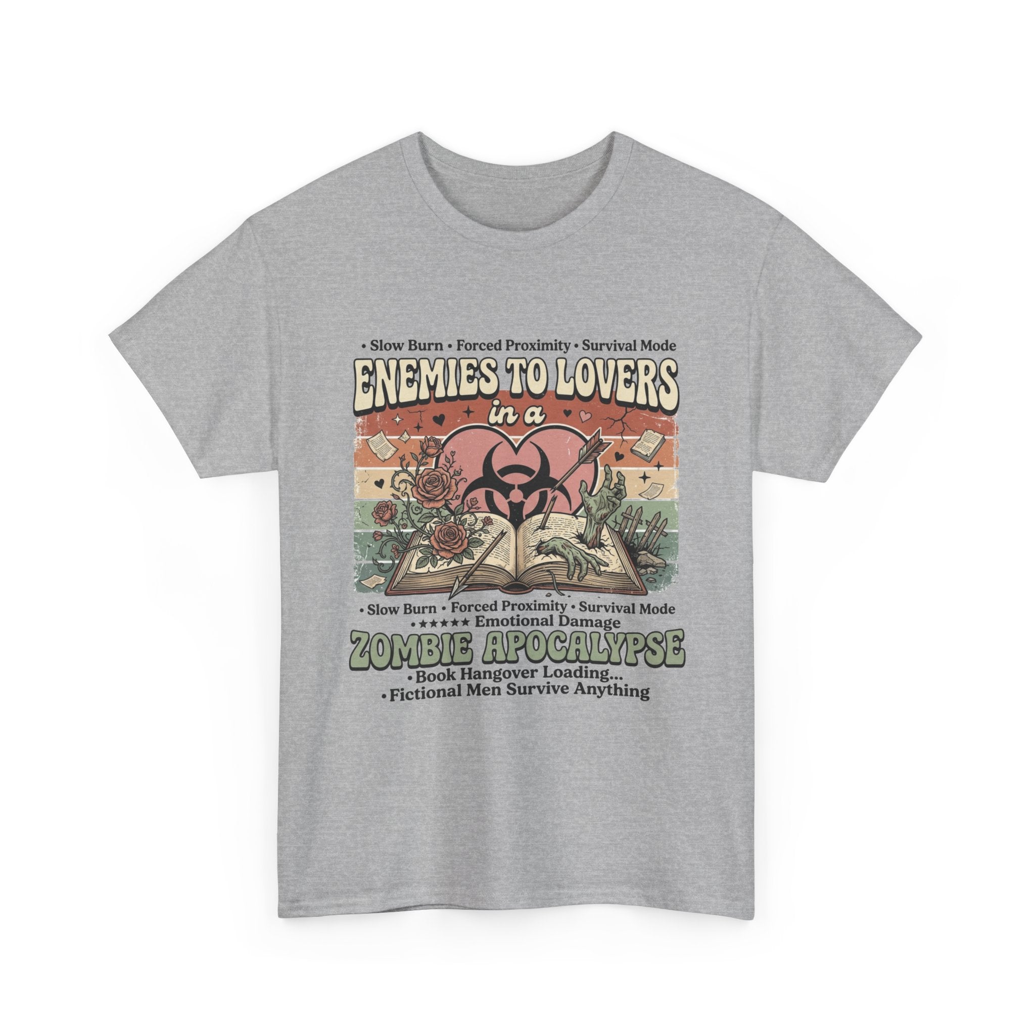 Zombie Apocalypse Survival T-Shirt — "Enemies to Lovers in a Zombie Apocalypse" Retro Tee