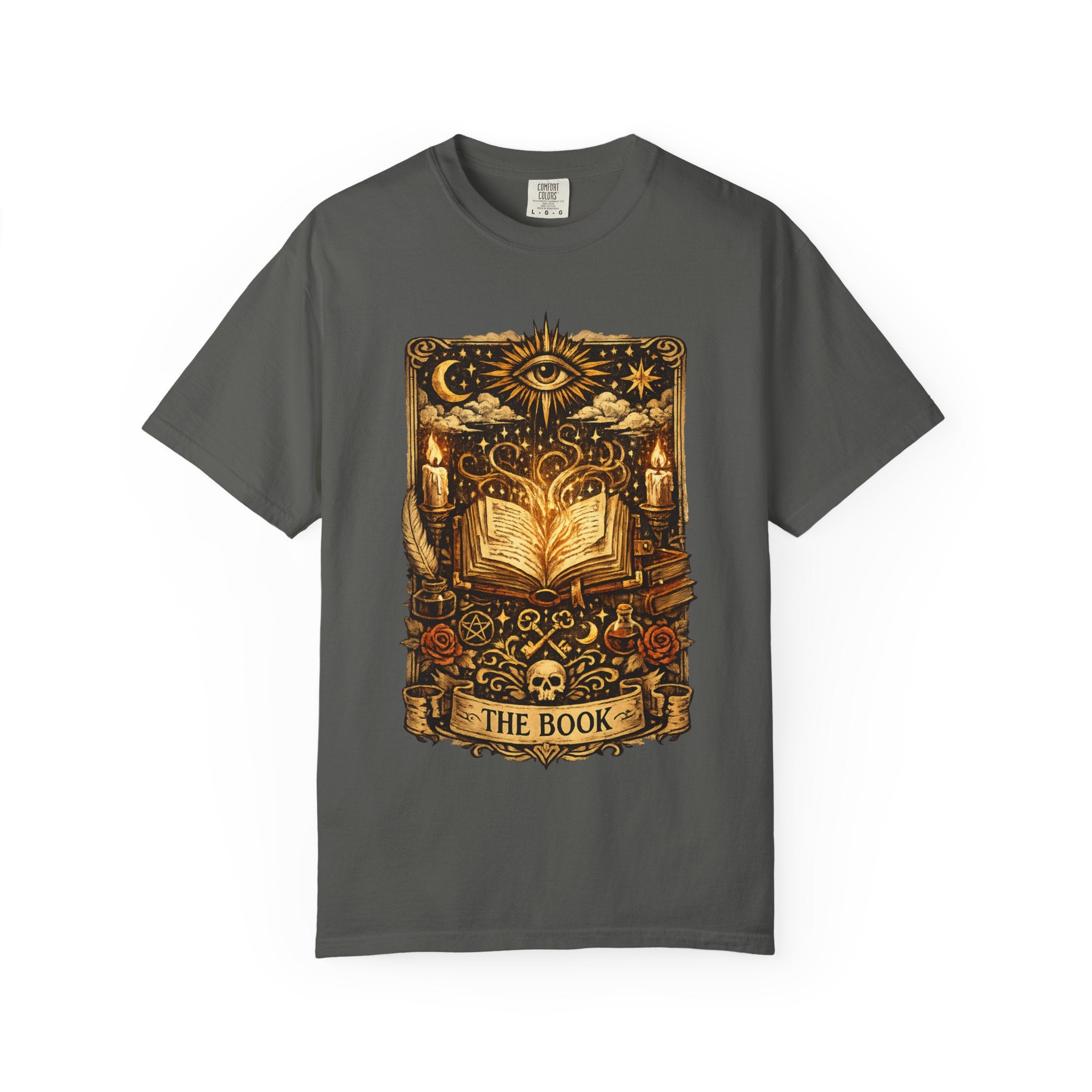 Gray t-shirt with a geometric pattern design on a white background