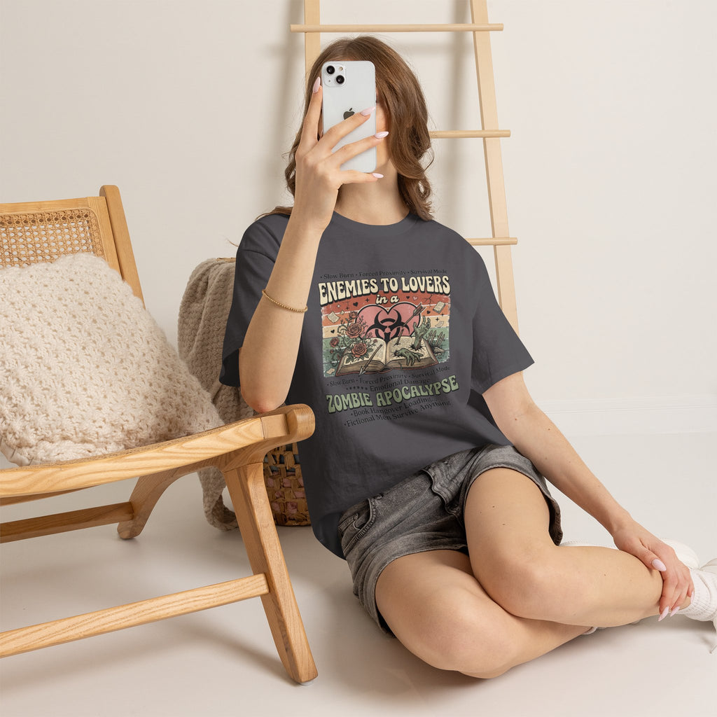 Zombie Apocalypse Survival T-Shirt — "Enemies to Lovers in a Zombie Apocalypse" Retro Tee