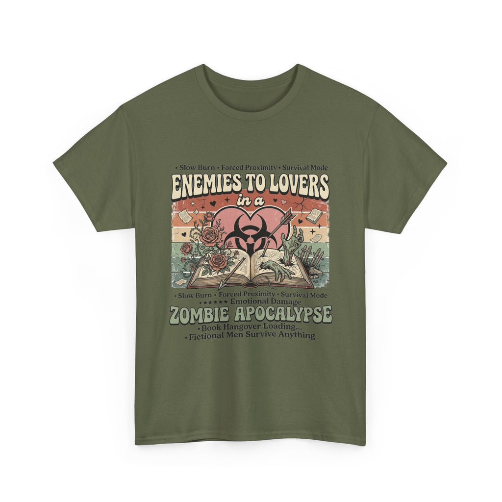 Zombie Apocalypse Survival T-Shirt — "Enemies to Lovers in a Zombie Apocalypse" Retro Tee