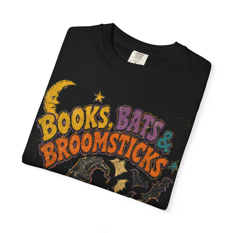 Books Bats & Broomsticks Halloween Tee - Retro 90s Witchy Vintage Bookish Shirt - Dogear Dreams