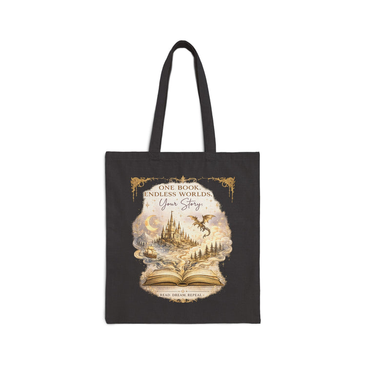 Fantasy Luxe Book Lover Tote Bag | One Book Endless Worlds Library Canvas Tote - Dogear Dreams