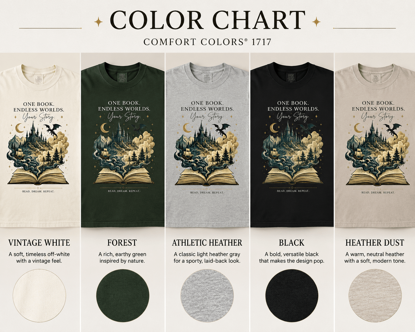 One Book. Endless Worlds | Original Fantasy Book Lover Graphic Tee | Fantasy Reader Shirt | Dragon Book Tee | Literary Gift - Dogear Dreams