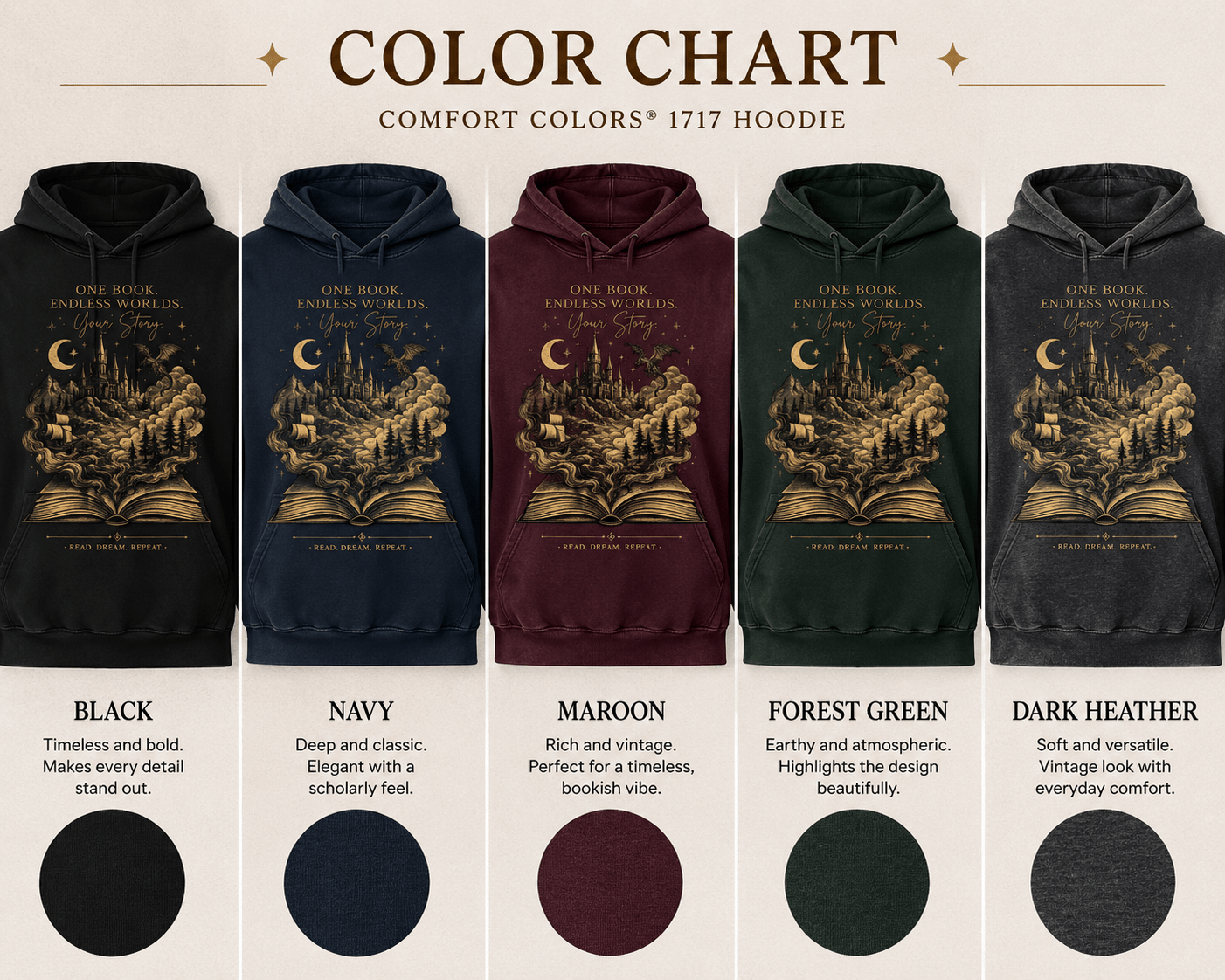 Dark Academia Fantasy Hoodie | One Book Endless Worlds Book Lover Sweatshirt - Dogear Dreams