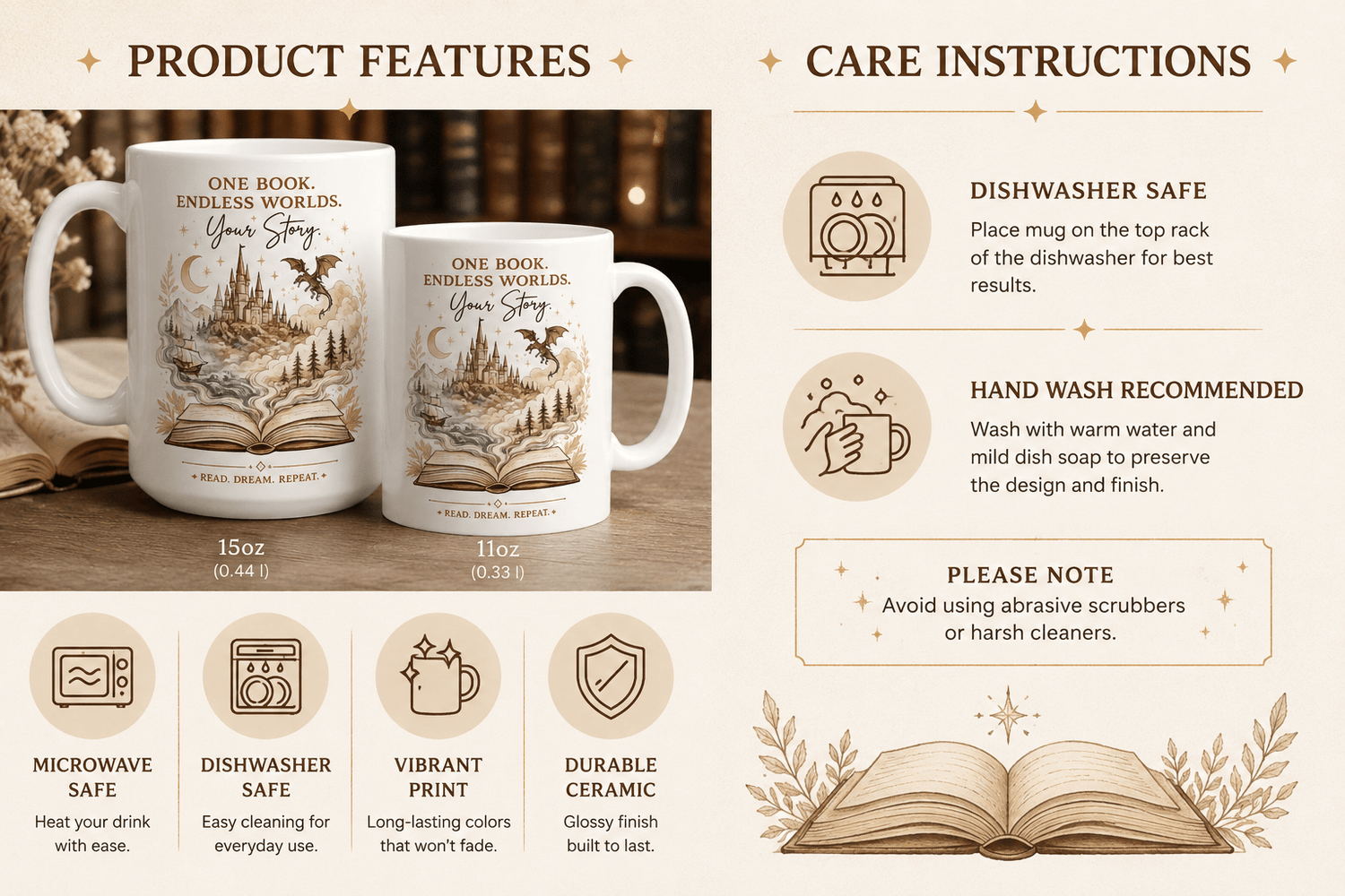 Fantasy Book Lover Mug | One Book Endless Worlds Coffee Mug for Readers - Dogear Dreams