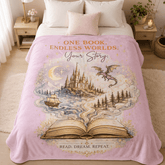 Velveteen Plush Blanket — "One Book, Endless Worlds" Fantasy Reading Throw - Dogear Dreams