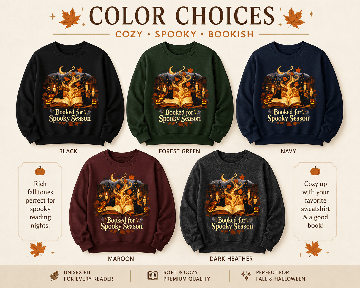 Booked for Spooky Season | Halloween Book Lover Crewneck Sweatshirt - Dogear Dreams