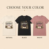 Three short-sleeve graphic T-shirts shown side by side with the text &