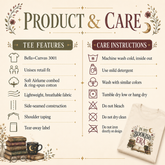 An informational product and care graphic for a Bella+Canvas 3001 t-shirt. The left side details the t-shirt&
