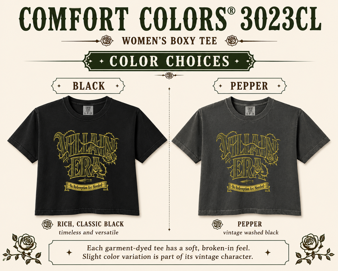 A color options graphic for the Comfort Colors 3023CL women&