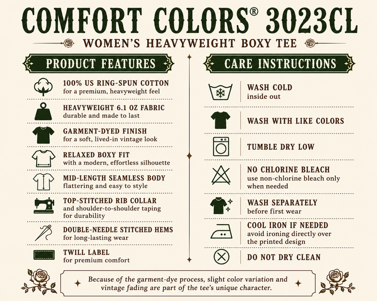An informational product graphic for the Comfort Colors 3023CL women&