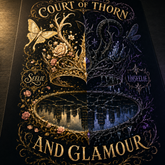 A square decorative print or poster featuring a split fantasy design with the text &