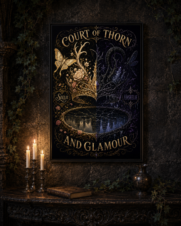 A framed gothic-style poster reading &