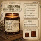 A lit amber glass jar candle labeled &