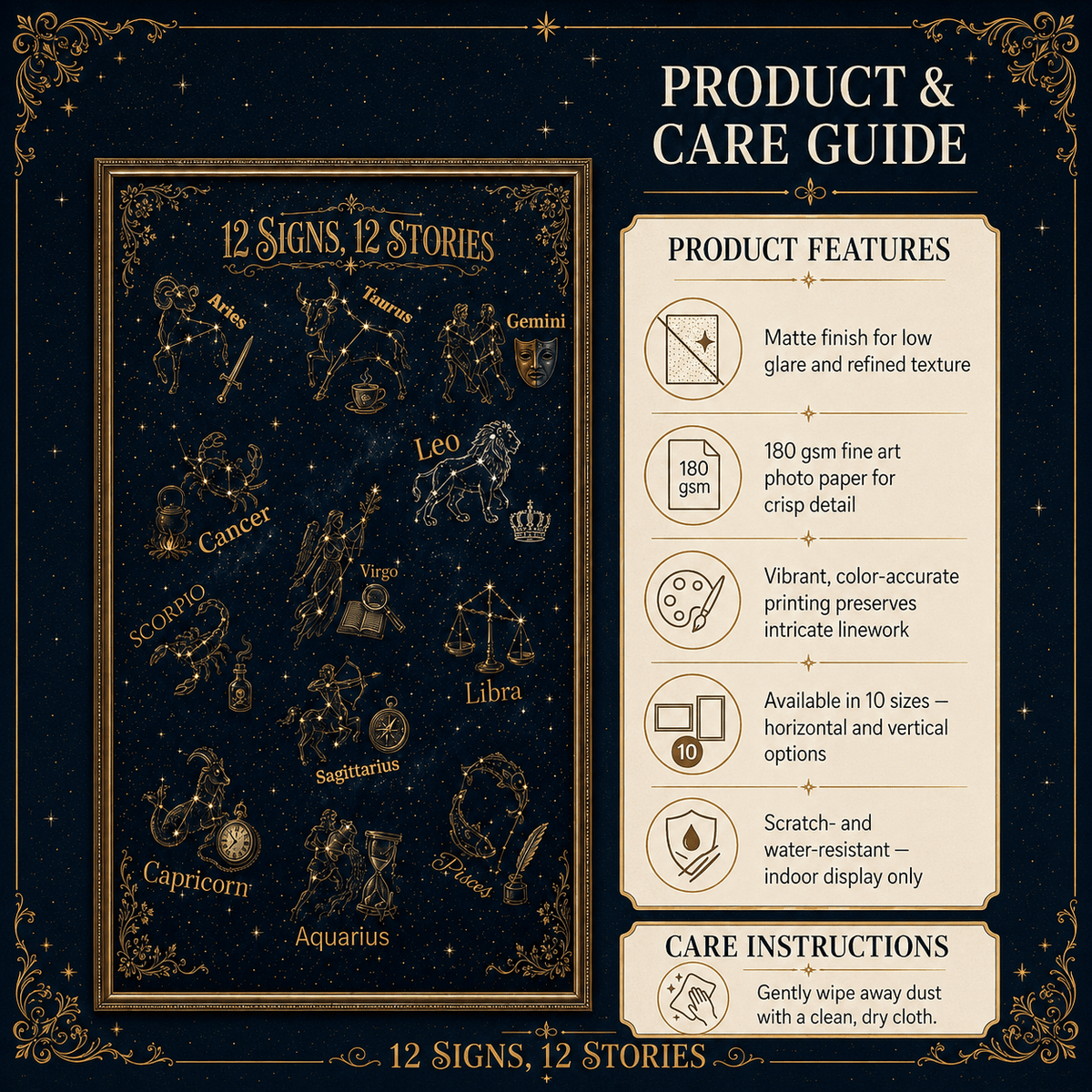 12 Signs, 12 Stories Zodiac Poster | Bookish Astrology Wall Art | Dogear Dreams - Dogear Dreams
