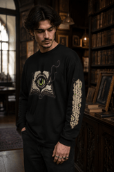The Watching Book — Cosmic Horror Long Sleeve Tee | Gothic Academia Grimoire Shirt - Dogear Dreams