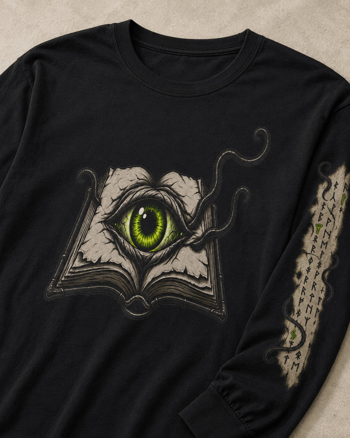 The Watching Book — Cosmic Horror Long Sleeve Tee | Gothic Academia Grimoire Shirt - Dogear Dreams