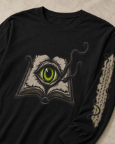 The Watching Book — Cosmic Horror Long Sleeve Tee | Gothic Academia Grimoire Shirt - Dogear Dreams
