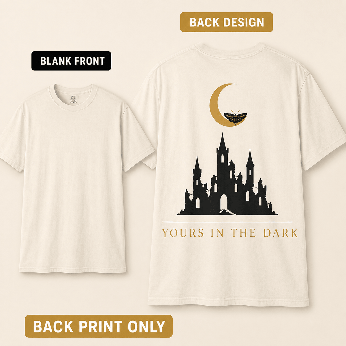 Yours in the Dark — Gothic Castle Moon Back Print Tee - Dogear Dreams