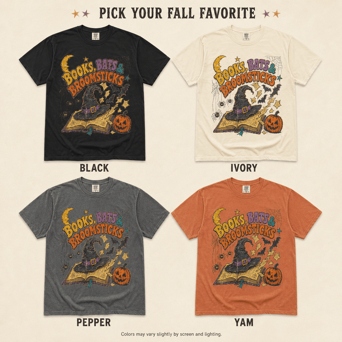 Books Bats & Broomsticks Halloween Tee - Retro 90s Witchy Vintage Bookish Shirt - Dogear Dreams
