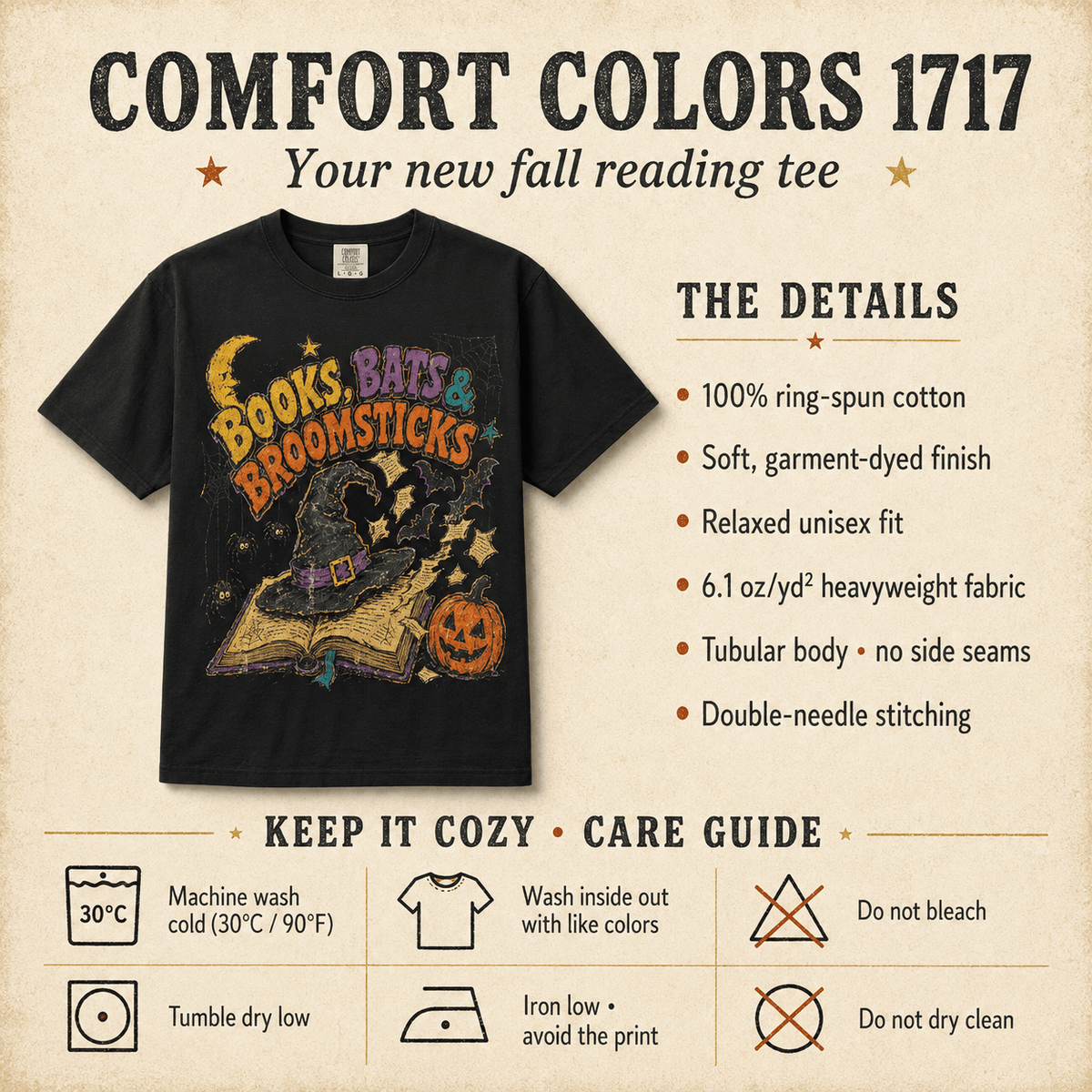 Books Bats & Broomsticks Halloween Tee - Retro 90s Witchy Vintage Bookish Shirt - Dogear Dreams
