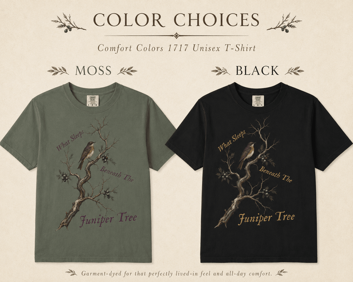 What Sleeps Beneath the Juniper Tree Tee | Dark Academia Fairytale Shirt | Gothic Botanical Bird Illustration | Comfort Colors 1717 - Dogear Dreams