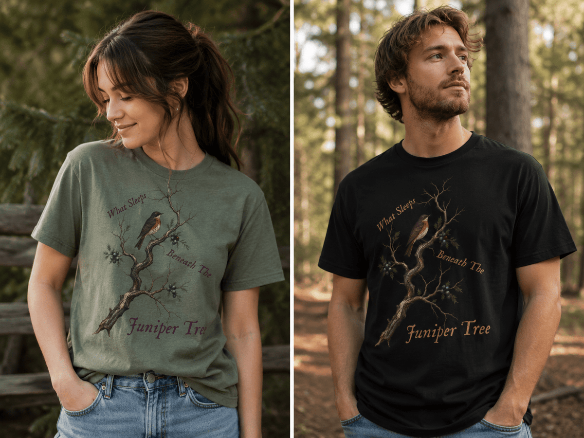 What Sleeps Beneath the Juniper Tree Tee | Dark Academia Fairytale Shirt | Gothic Botanical Bird Illustration | Comfort Colors 1717 - Dogear Dreams