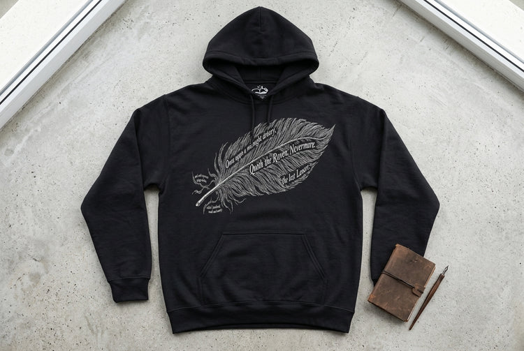 Poe Raven Nevermore Hoodie - Gothic Literary Halloween Sweatshirt, Front & Back Design - Dogear Dreams