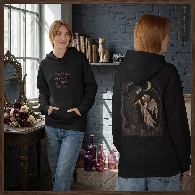 Some Souls Are Worth Crossing Over For — Grim Reaper & Angel Gothic Hoodie - Dogear Dreams