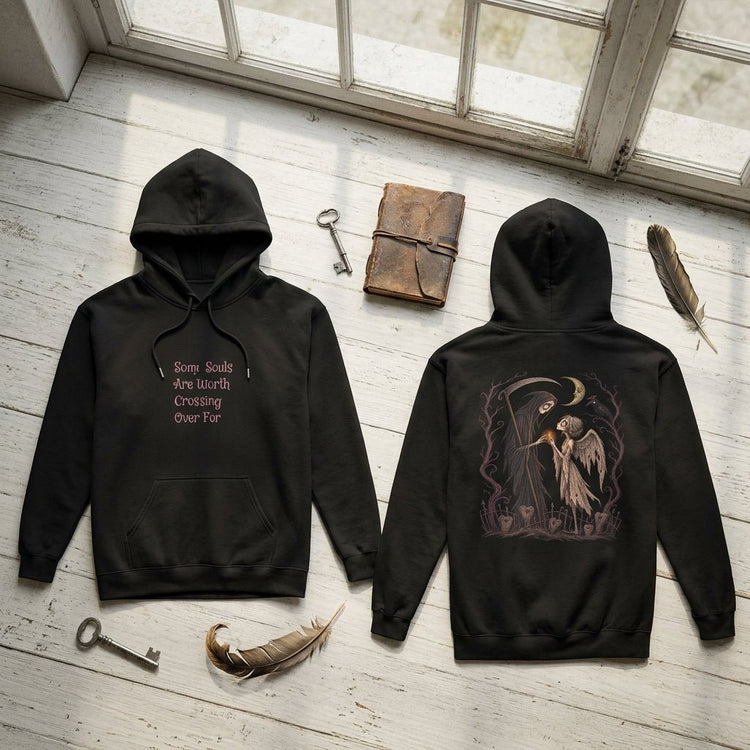 Some Souls Are Worth Crossing Over For — Grim Reaper & Angel Gothic Hoodie - Dogear Dreams